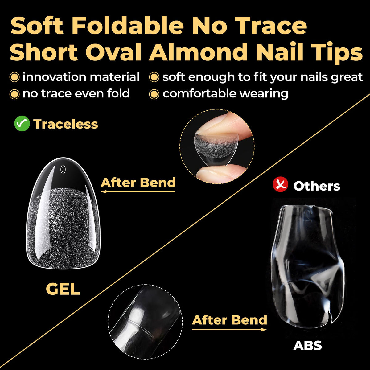 Texture des tips ongles ovales courts UNA GELLA, souples et brillants