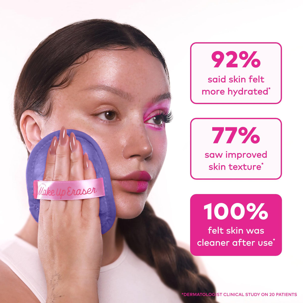 Texturé doux de la lingette MakeUp Eraser contre la peau