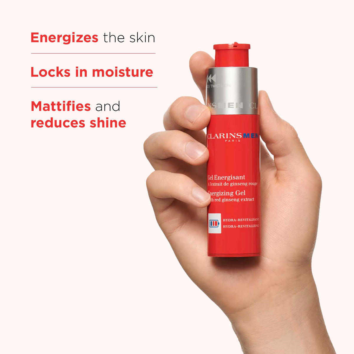 Texture du Gel Énergisant CLARINS sur la main