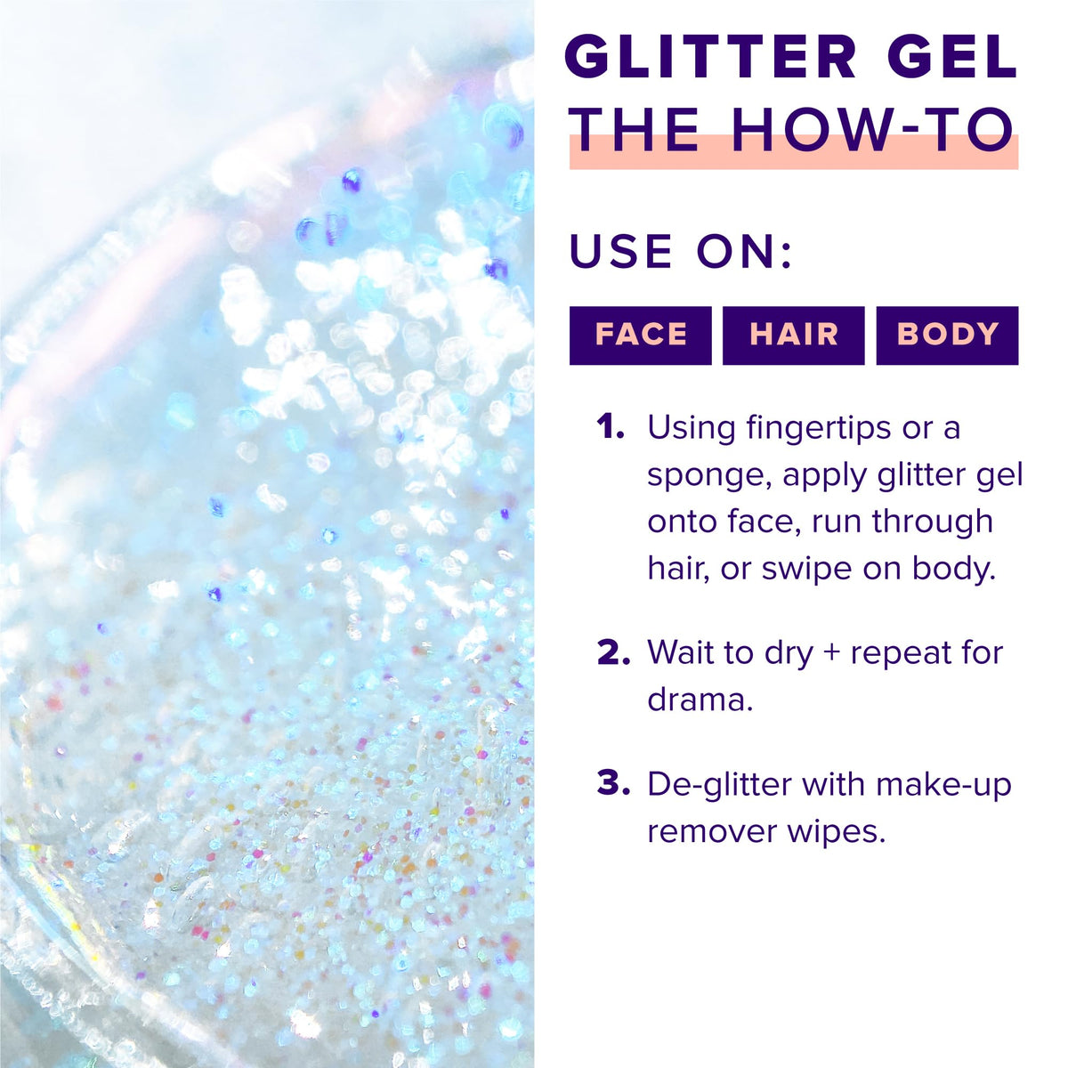 Texture du Gel Pailleté BIO Holographique sur la peau