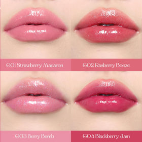 Texture du gloss à lèvres Glowy Rococo sur un fond neutre