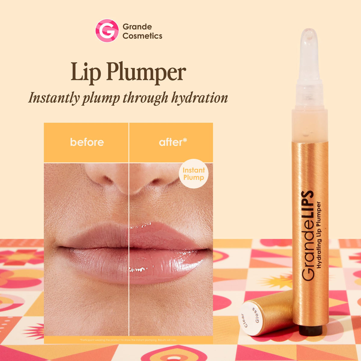 Texture du gloss hydratant GrandeLIPS affichée sur une main