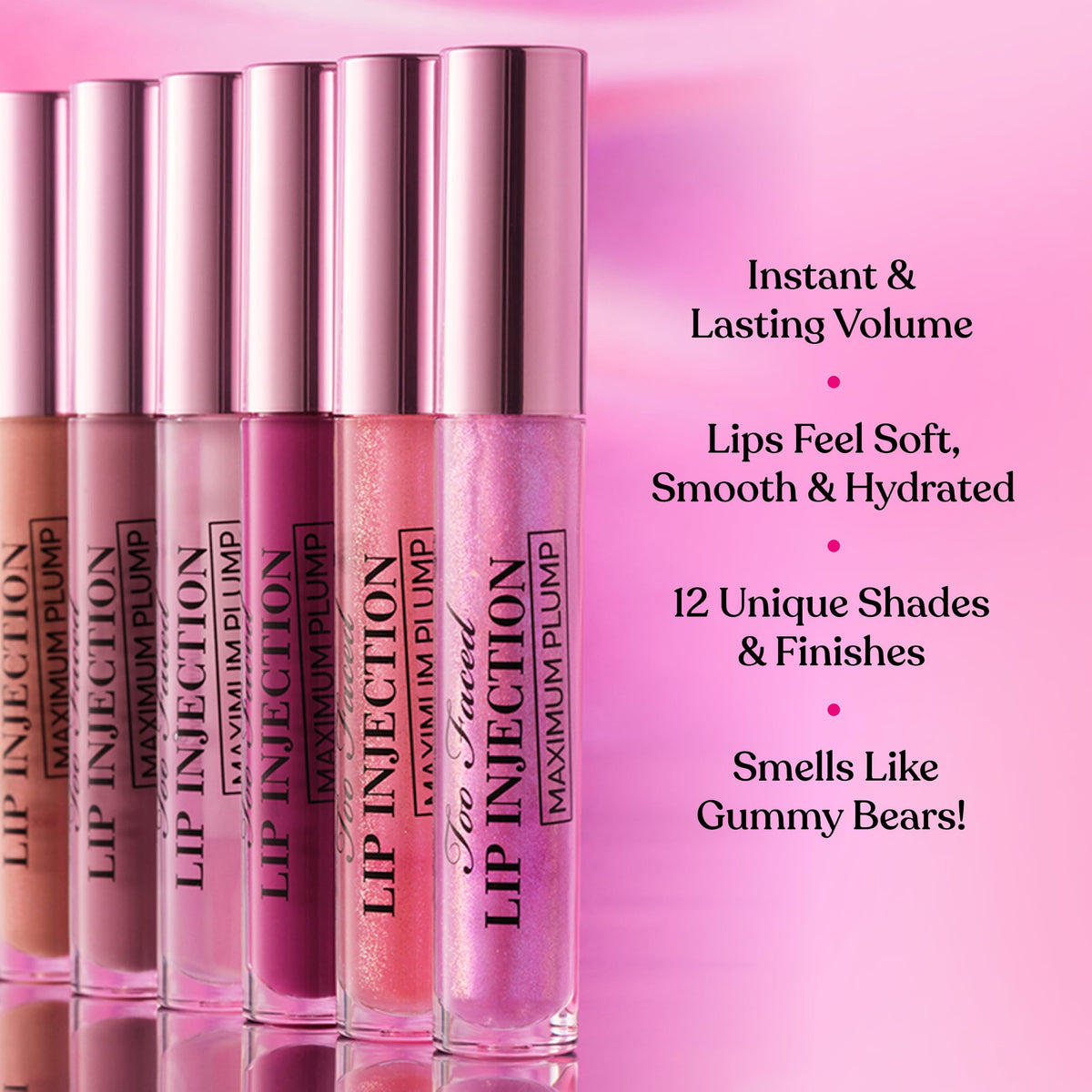 Texture du gloss volumisant Too Faced Lip Injection sur les lèvres