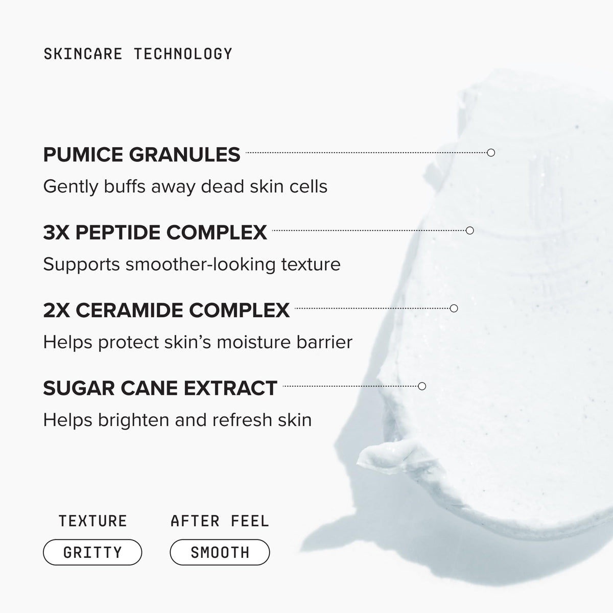 Texture du gommage Microdermabrasion DRMTLGY sur la main