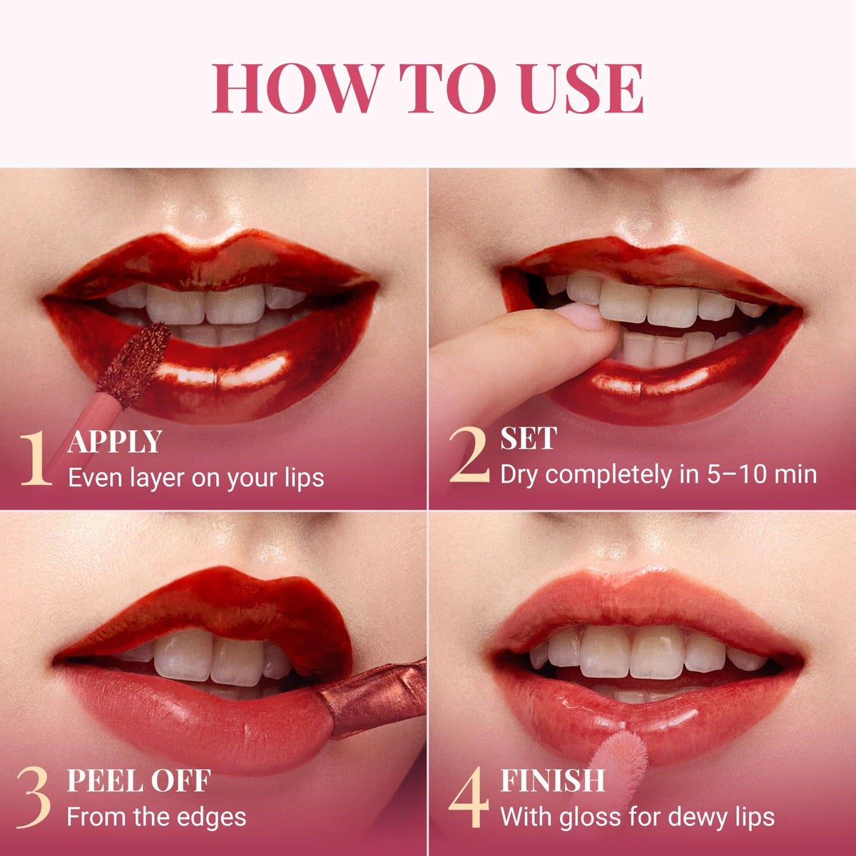 Texture du Peripera Ink Peel Off Lip Stain 01 BLACK CHERRY sur la main