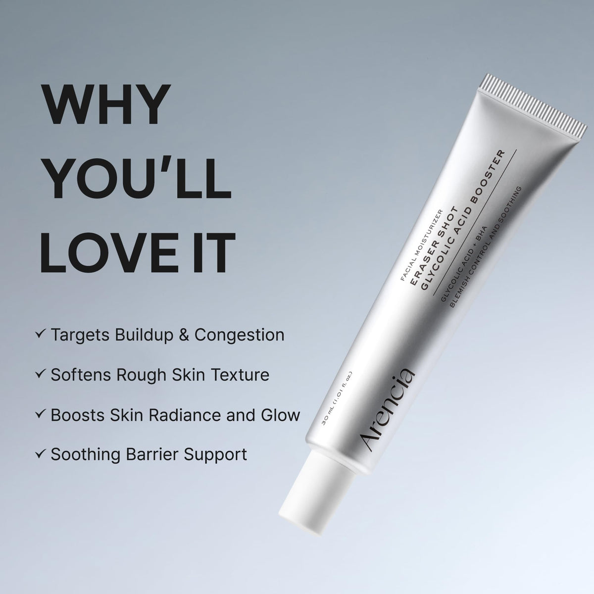 Texture du sérum exfoliant doux ARENCIA sur une peau