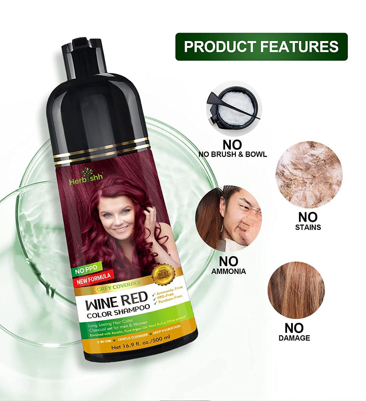 Texture du shampooing colorant Herbishh Rouge Vin