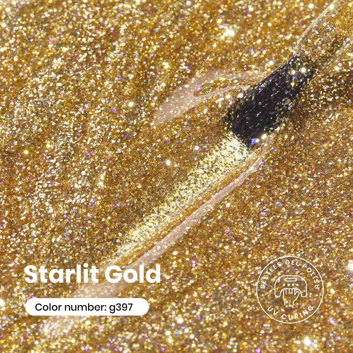 Texture du vernis gel paillettes or beetles