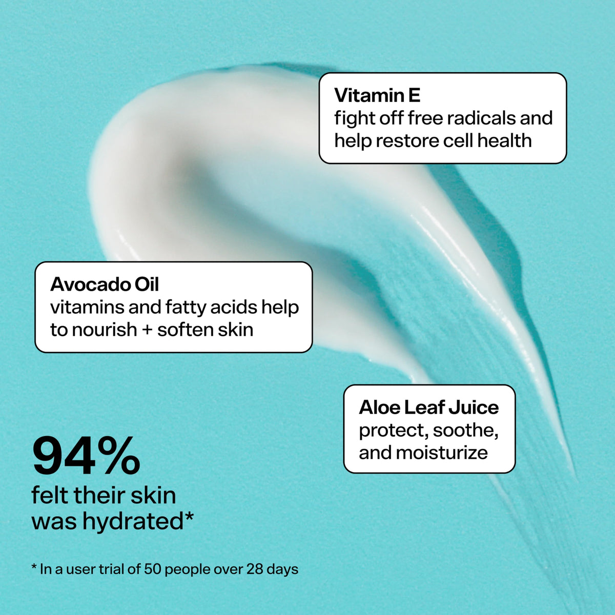 Texture légère de la crème hydratante Bubble Skincare avec aloe vera et huile d'avocat