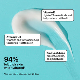 Texture légère de la crème hydratante Bubble Skincare avec aloe vera et huile d'avocat