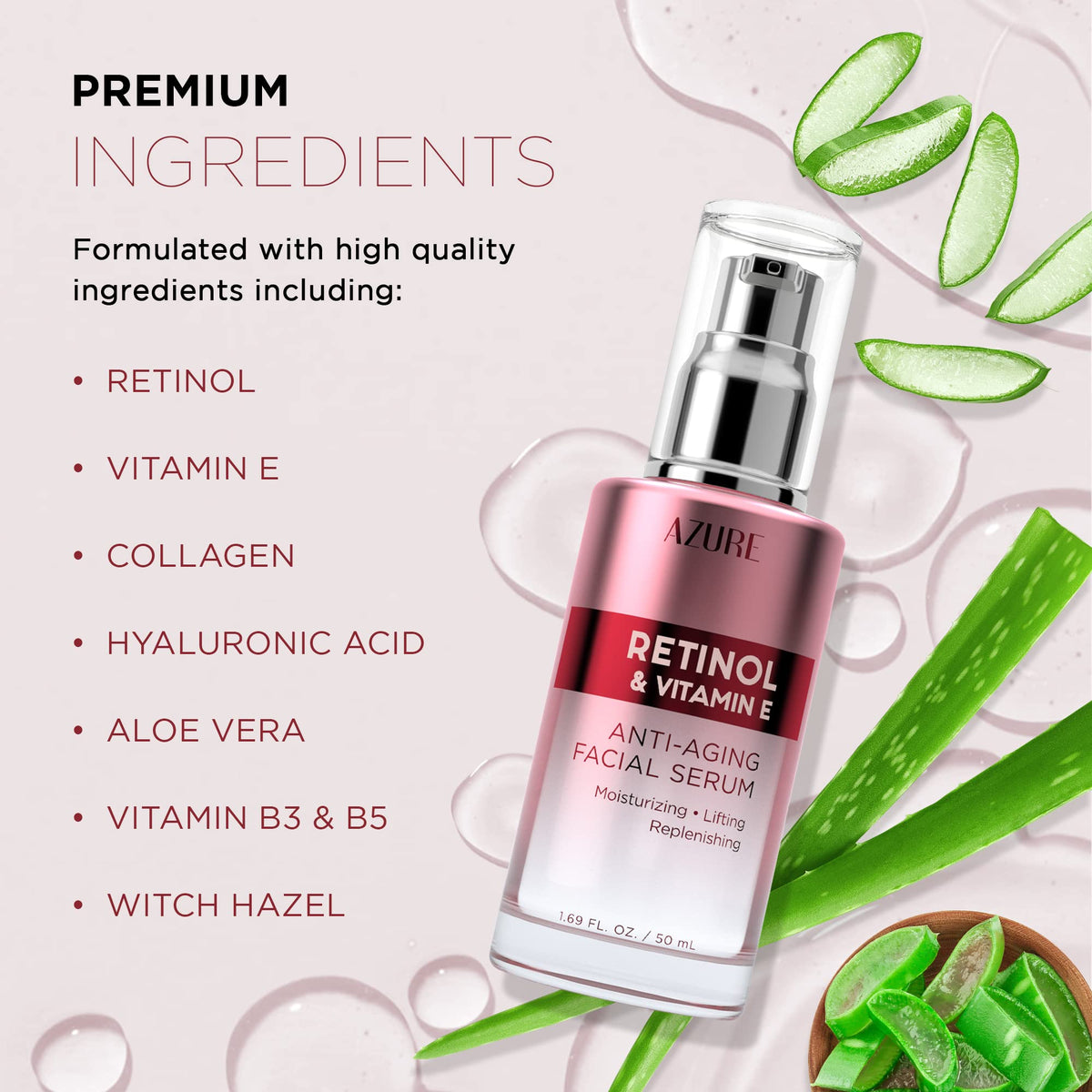 Texture légère du sérum Retinol Azure Cosmetics sur le doigt