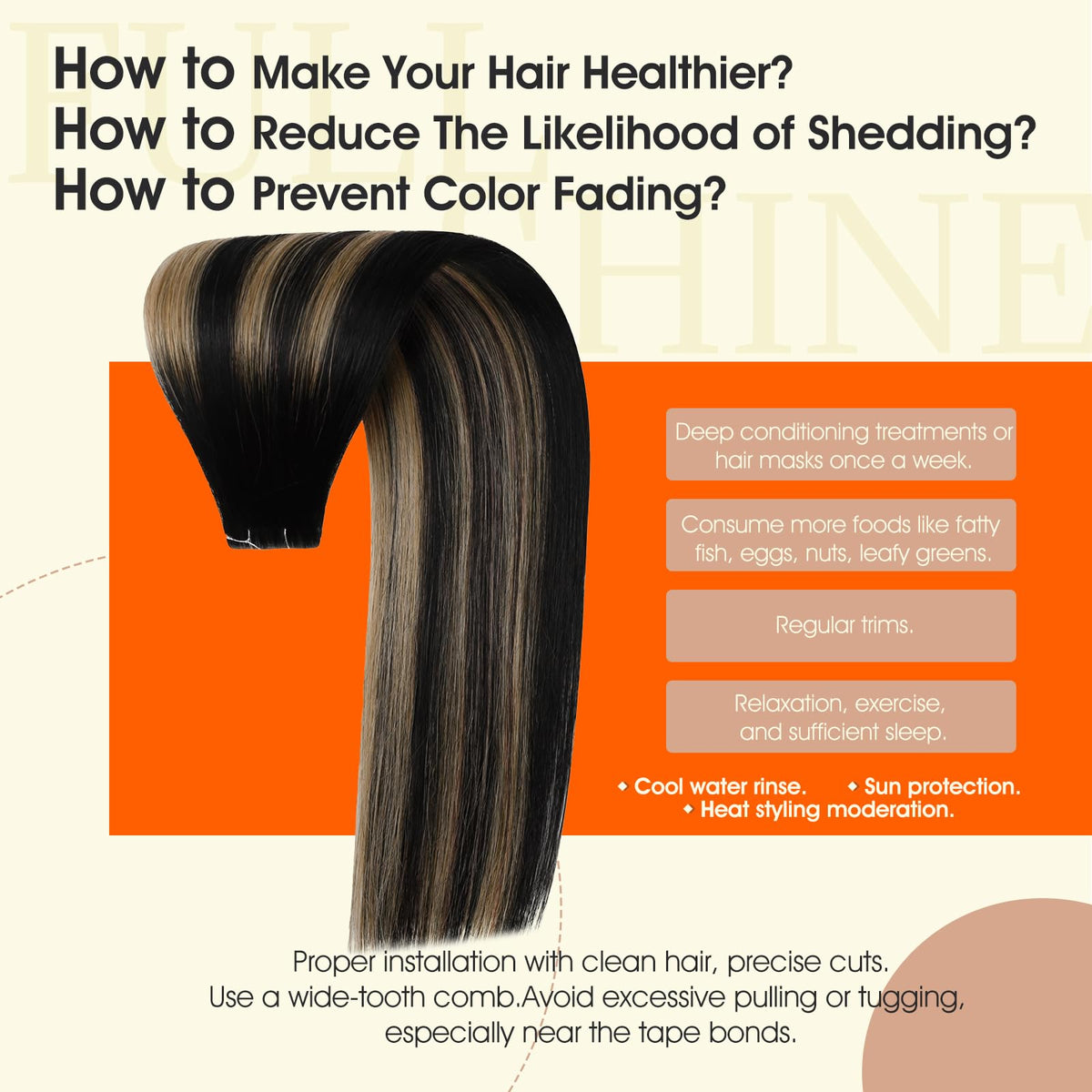 Texture soyeuse des cheveux Remy des extensions Full Shine