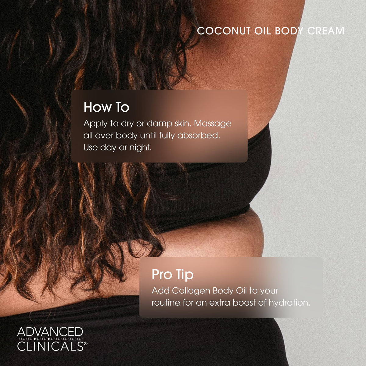 Textures de crème corporelle Advanced Clinicals à l'huile de coco sur une surface