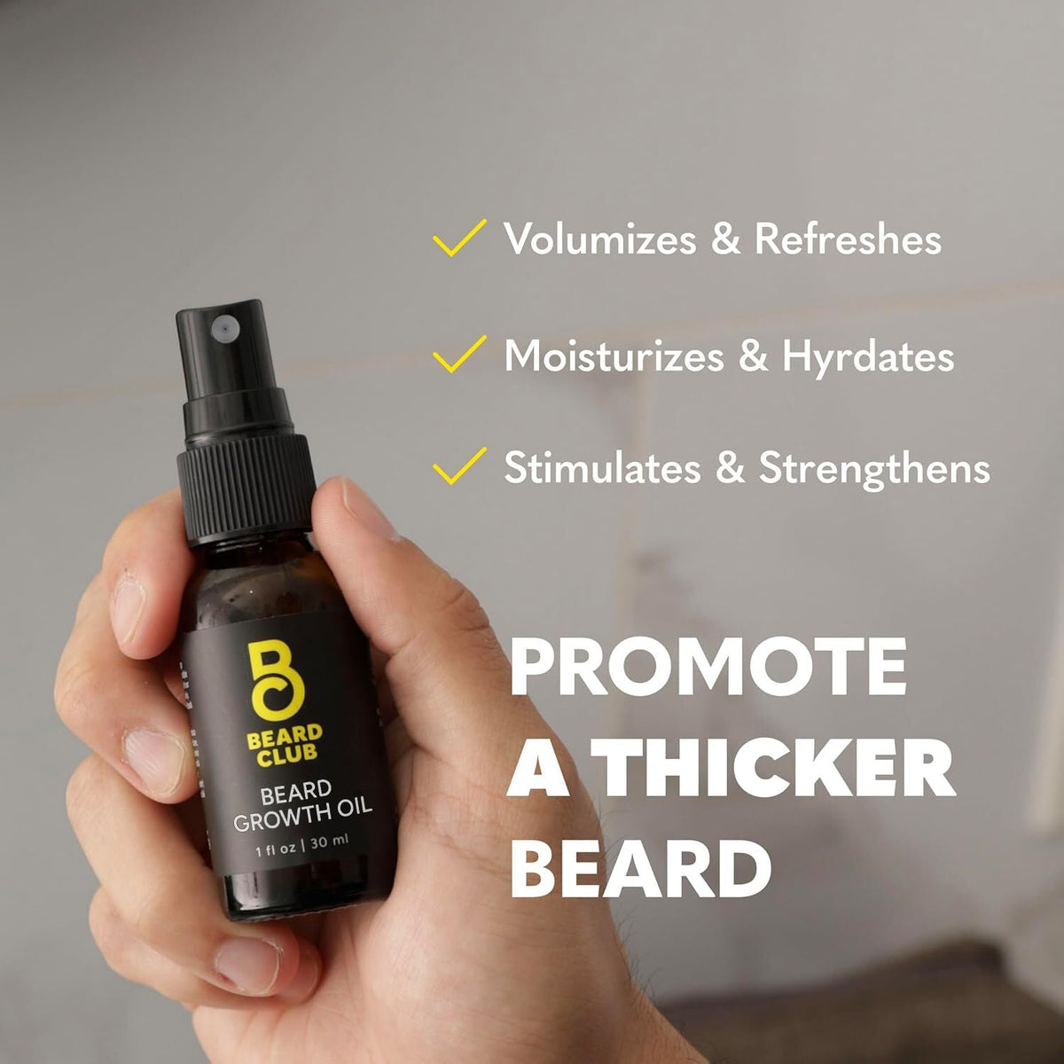 The Beard Club huile de croissance de barbe Biotin avec étiquette visible