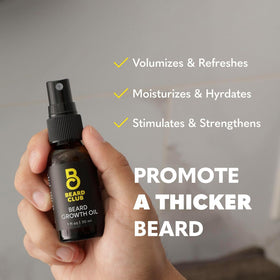 The Beard Club huile de croissance de barbe Biotin avec étiquette visible