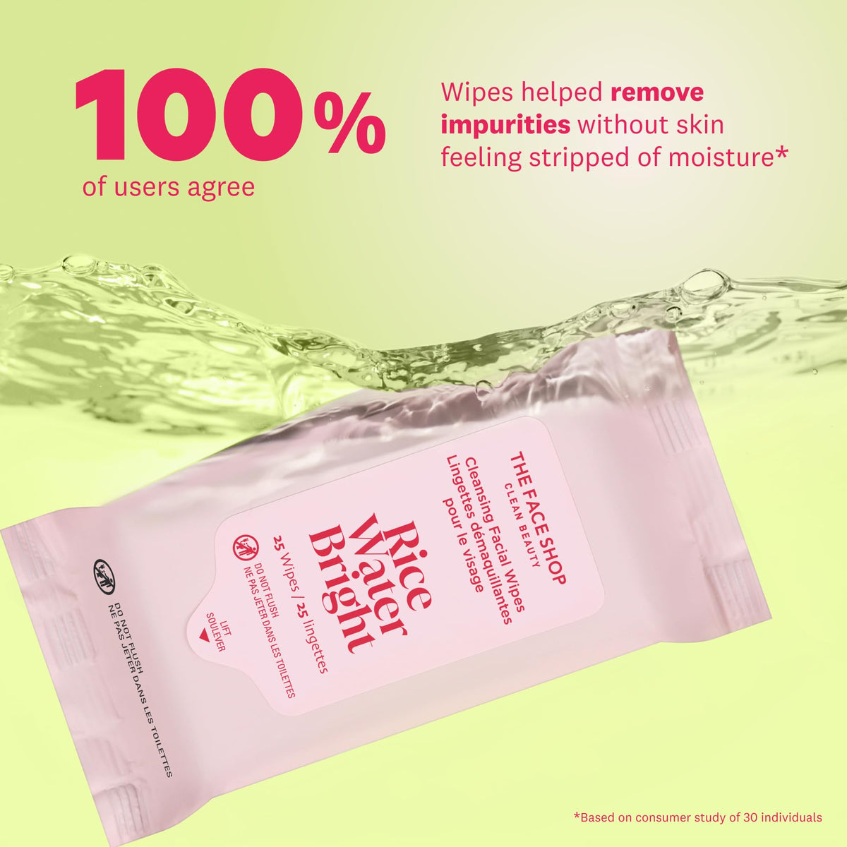 The Face Shop lingettes démaquillantes Rice Water à côté d'un miroir