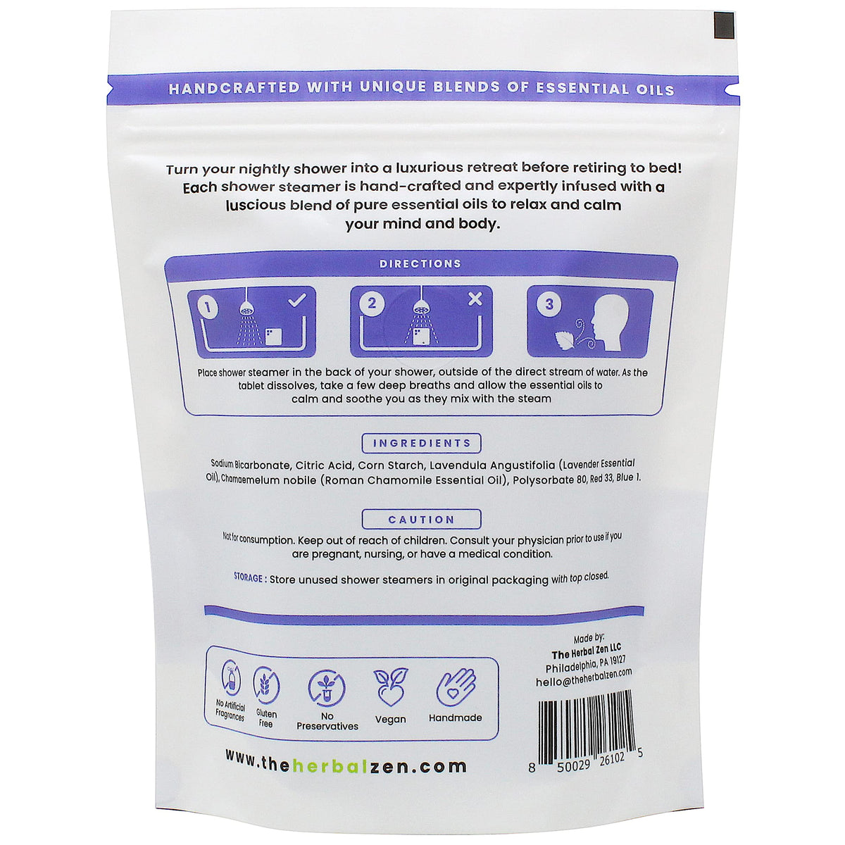 The Herbal Zen Shower Steamers displayed on a bathroom shelf