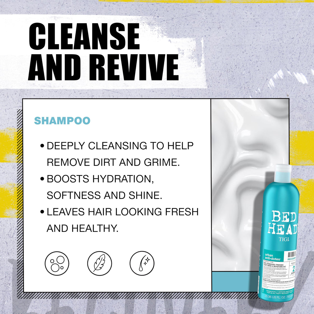 TIGI Bed Head Recovery Shampoo being applied to hair