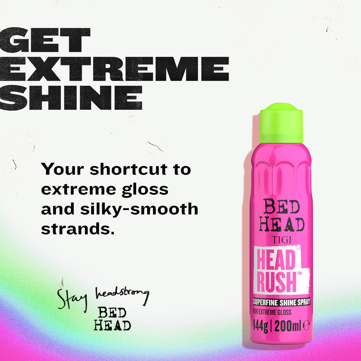 TIGI Headrush Spray de Brillance 150ml, vue arrière avec étiquette