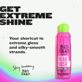 TIGI Headrush Spray de Brillance 150ml, vue arrière avec étiquette