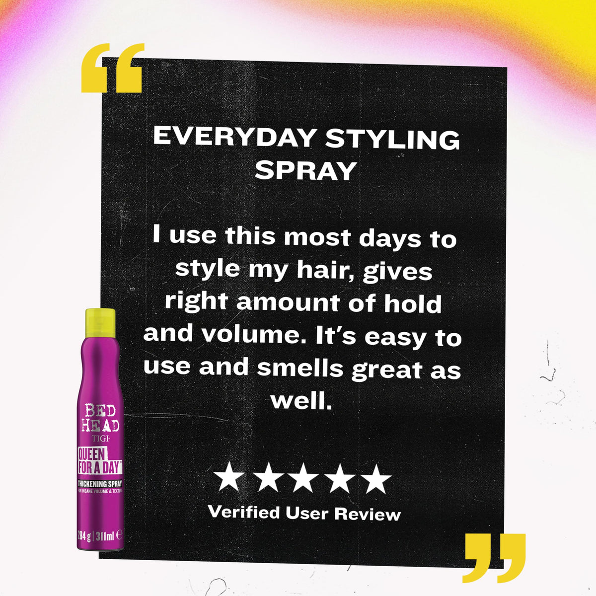 TIGI Spray Volumisant Queen For A Day 300ml avec cheveux volumineux