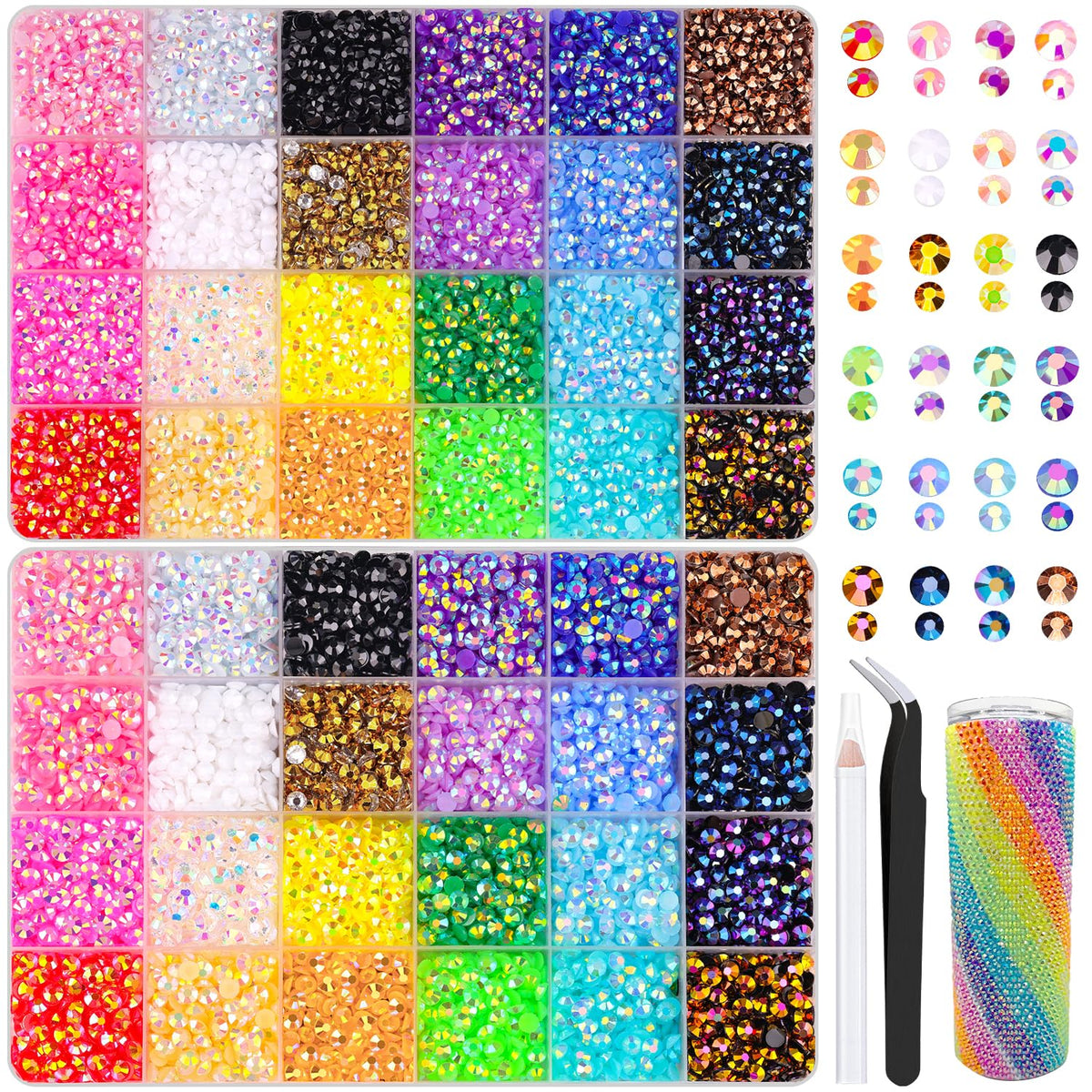 TINKRSTUFF Boîte de rangement avec 19200 strass en résine multicolores