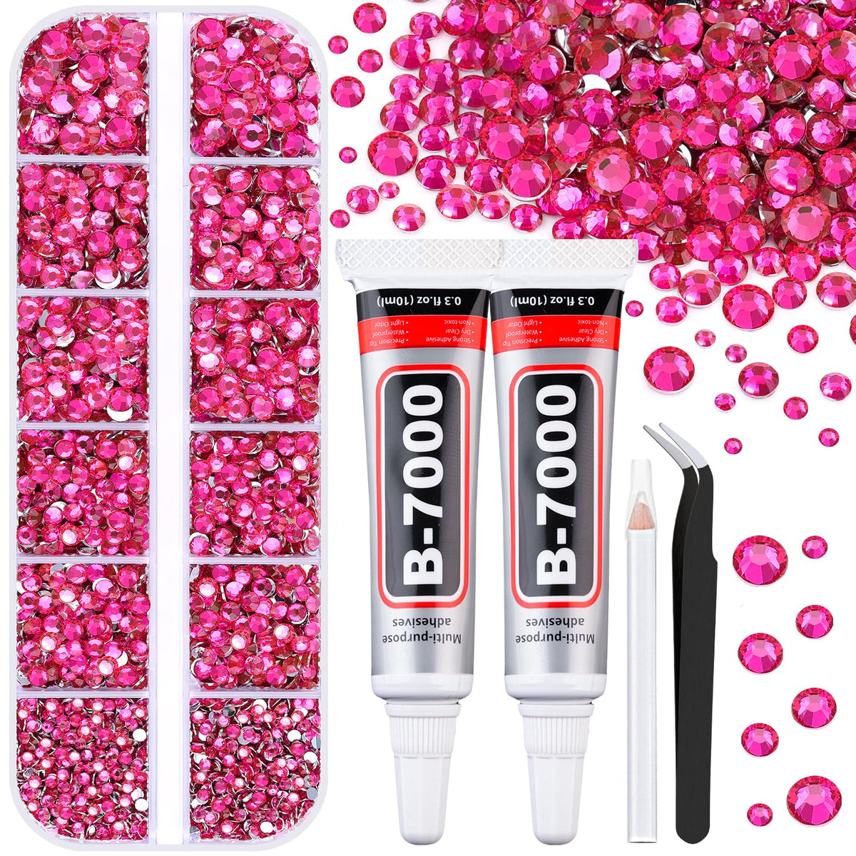TINKRSTUFF kit de strass en résine hot pink avec 12 compartiments