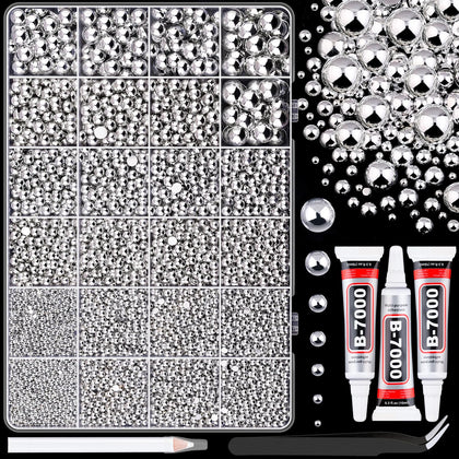TINKRSTUFF Perles à Dos Plat Argentées dans une boîte de rangement