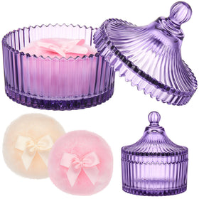 Tioncy ensemble de 3 poudres puff en velours avec conteneur en verre violet