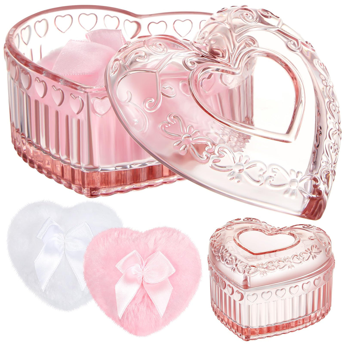 Tioncy ensemble de poudres de corps avec conteneur en verre rose