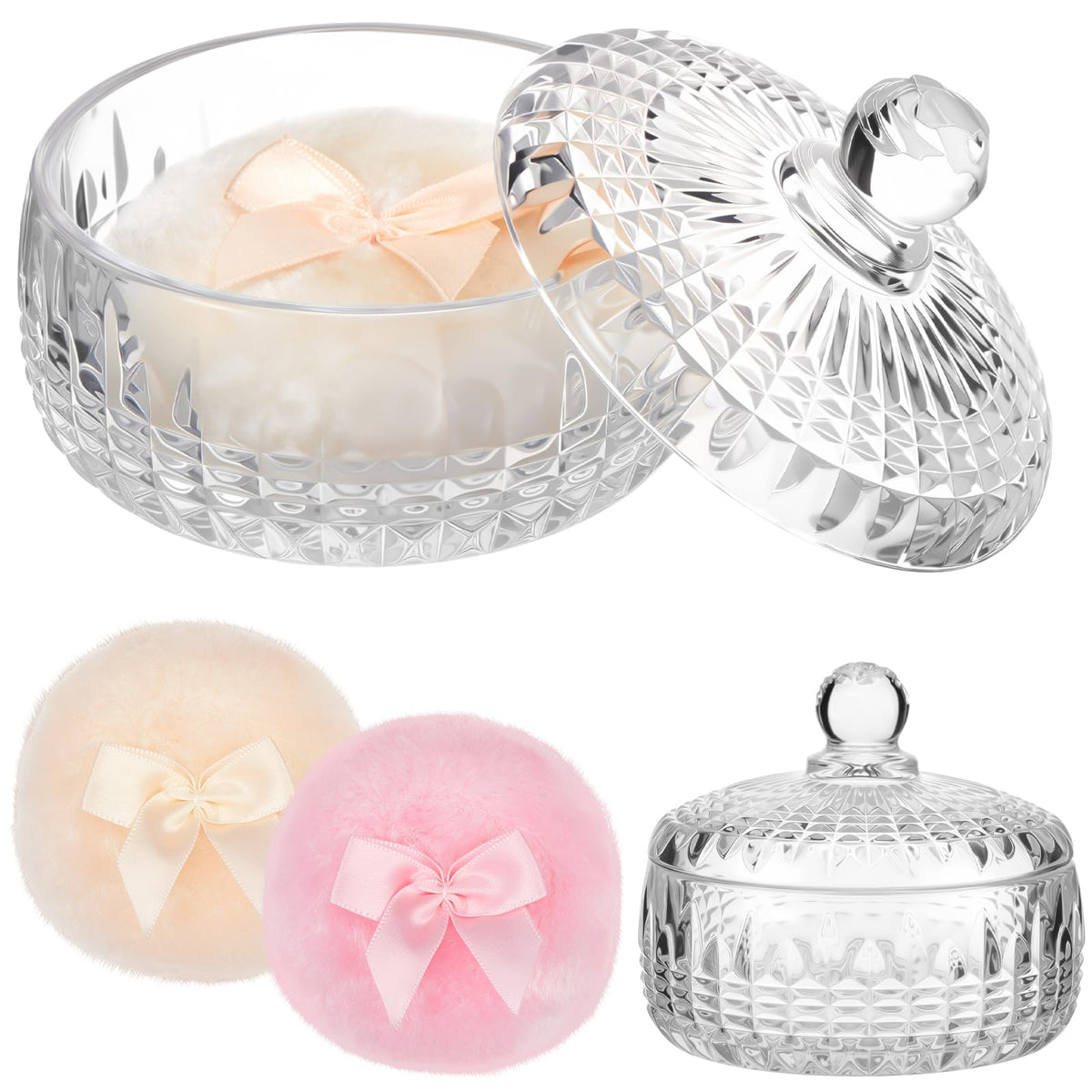 Tioncy Puffs de Maquillage en Velours avec Conteneur en Verre