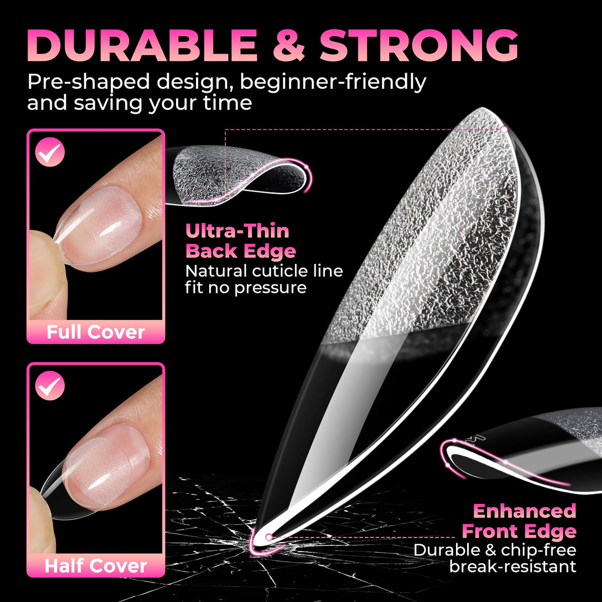 Tips à ongles UNA GELLA en action, appliqués sur des ongles naturels