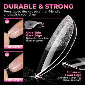 Tips à ongles UNA GELLA en action, appliqués sur des ongles naturels