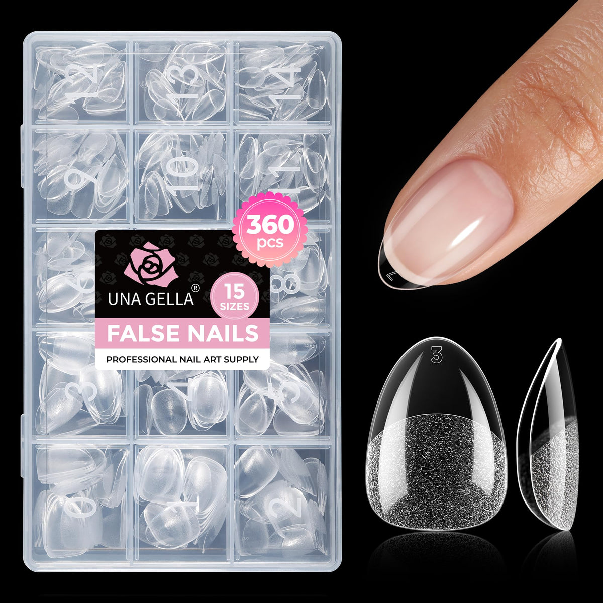 Tips à ongles UNA GELLA extra court en forme d'amande, vue de face