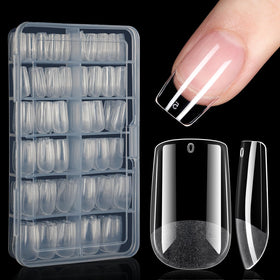 Tips d'ongles AILLSA carrés courts en gel transparent, vue de face