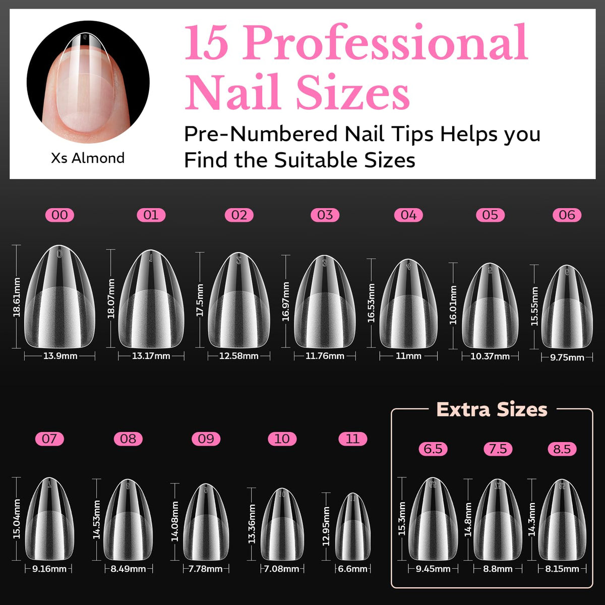 Tips d'ongles amandes AZUREBEAUTY sur un fond esthétique