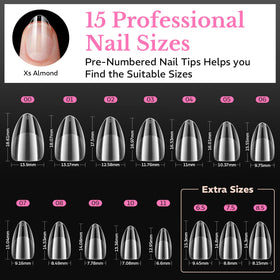 Tips d'ongles amandes AZUREBEAUTY sur un fond esthétique