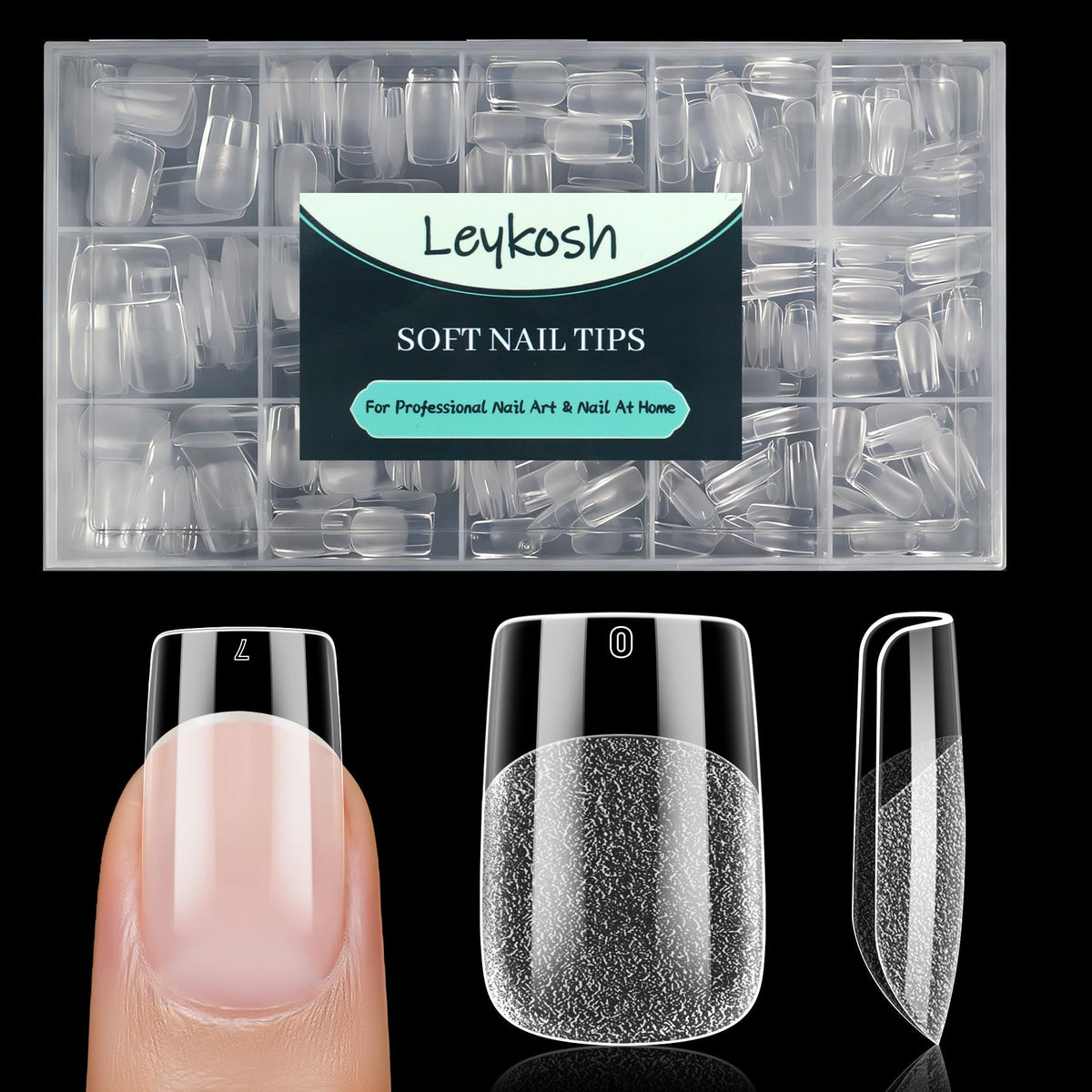 Tips d'ongles carrés courts LEYKOSH 240pcs vue de face