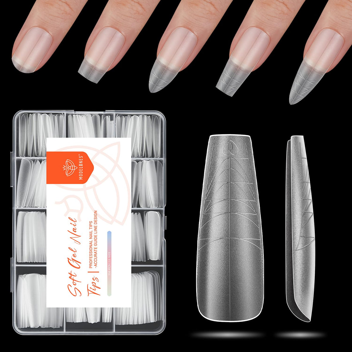Tips d'ongles en gel coffin modelones, boîte de 216 pièces