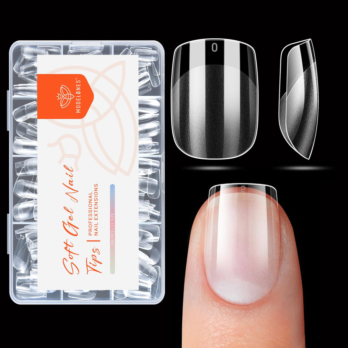 Tips d'ongles en gel préformés XS carrés modelones, vue de face