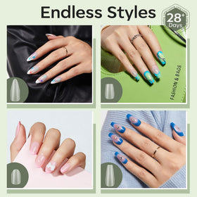 Tips d'ongles modelones avec vernis appliqué, aspect naturel