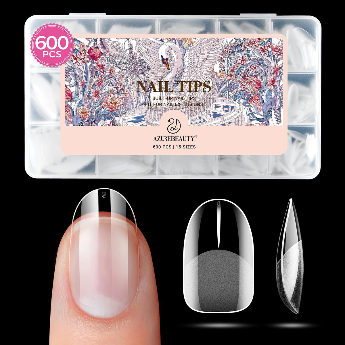 Tips d'ongles ovales AZUREBEAUTY, 600pcs, boîte de rangement