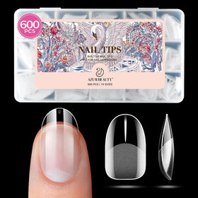 Tips d'ongles ovales AZUREBEAUTY, 600pcs, boîte de rangement