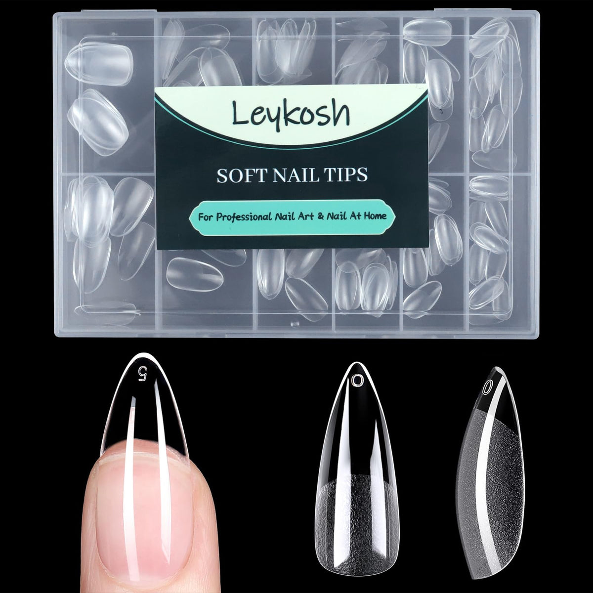 Tips d'ongles stiletto LEYKOSH 216 pièces vue de face