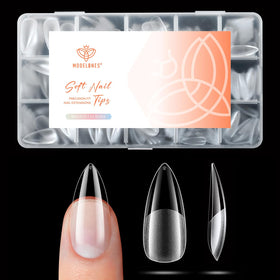 Tips d'ongles stiletto medium modelones, vue de face