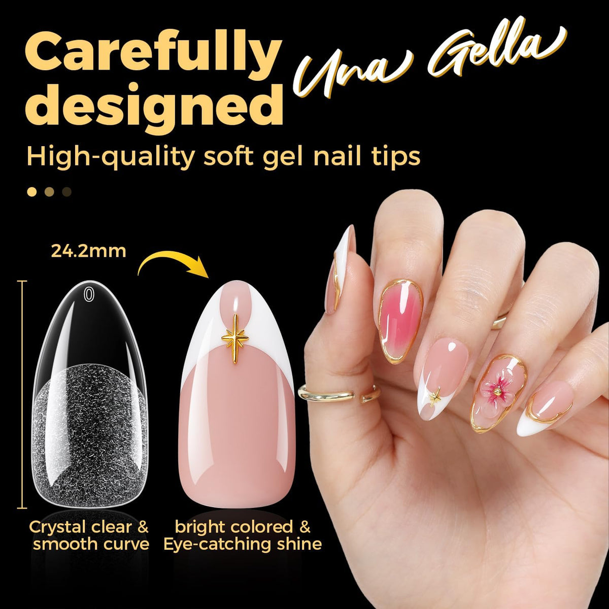 Tips en gel amande UNA GELLA adaptés à différentes tailles d'ongles