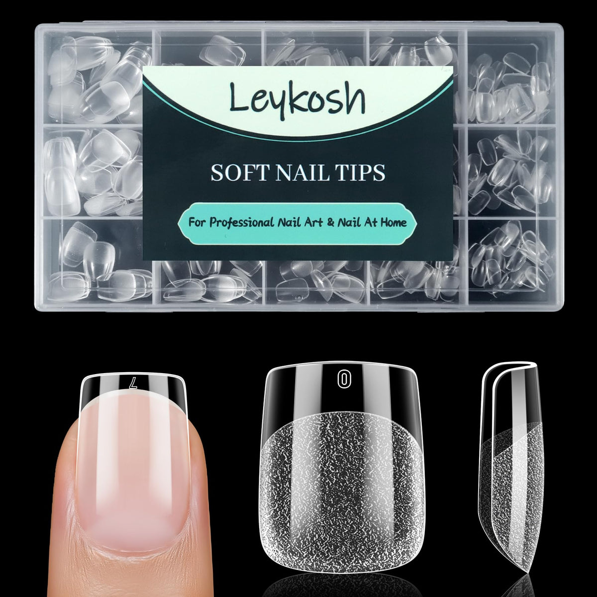 Tips ongles carrés extra courts LEYKOSH 240pcs en boîte