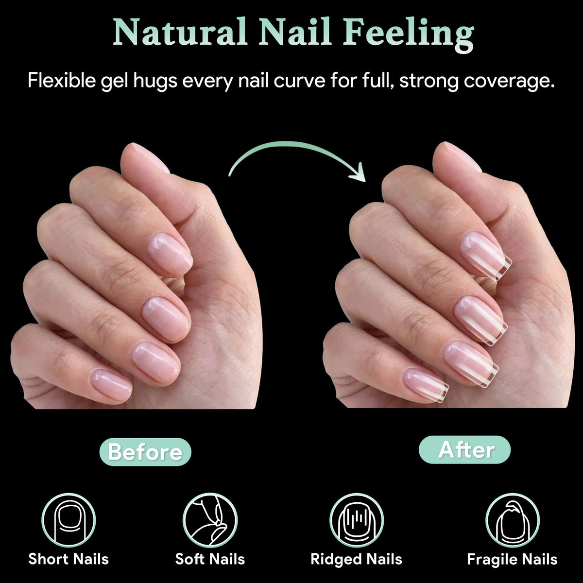 Tips ongles carrés LEYKOSH en gel souple, clarté brillante