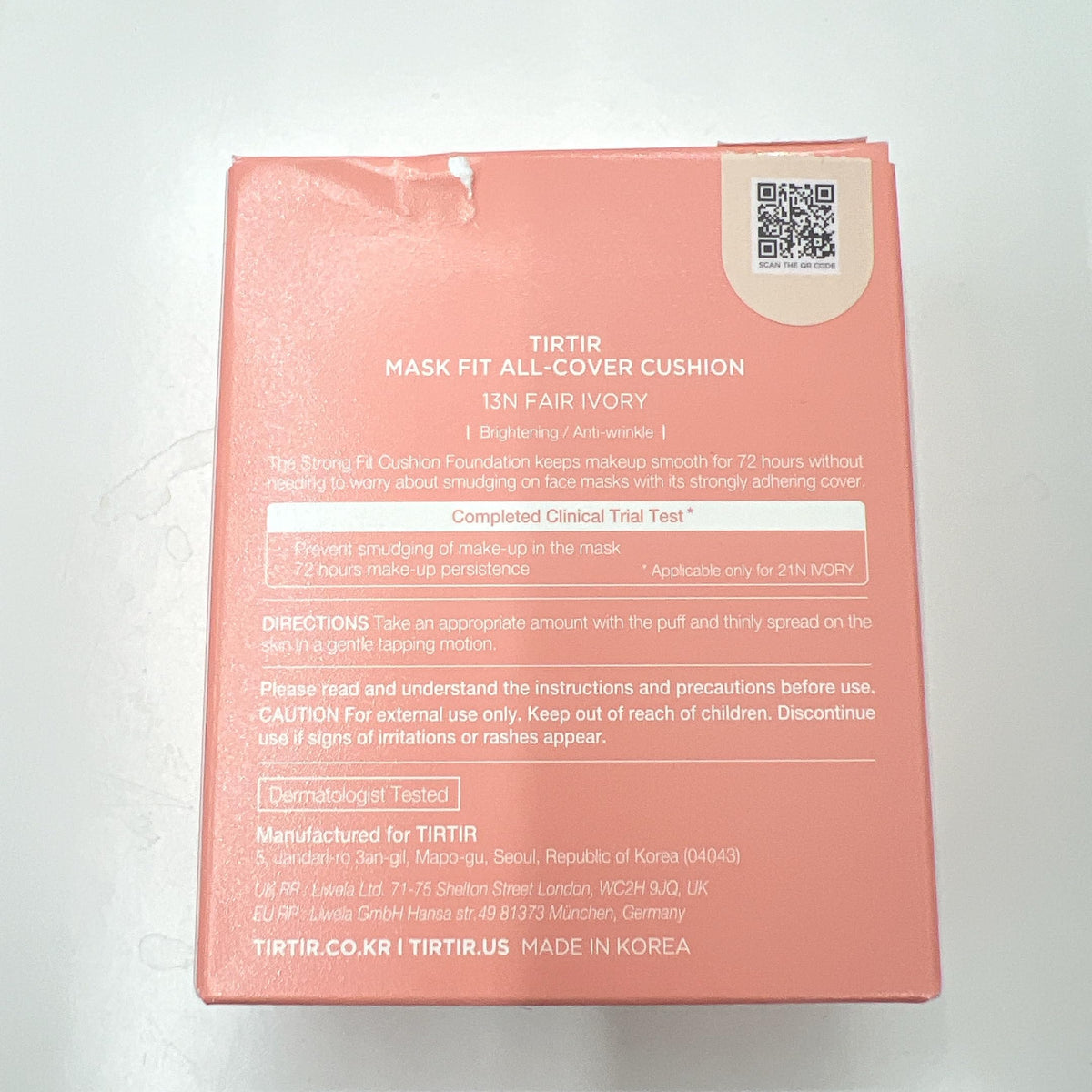 TIRTIR Fond de Teint Cushion Rose 13N texture sur le maquillage