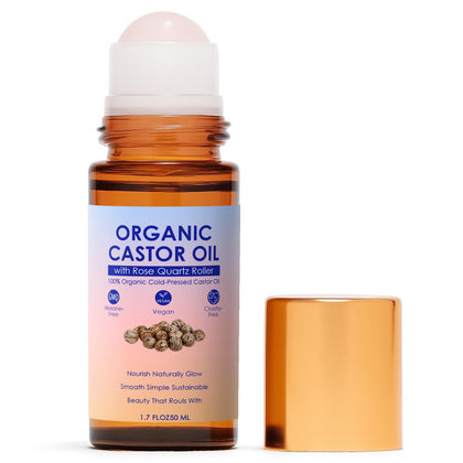 TOGOLIUN Huile de Ricin Bio Roll-On avec Pierre de Quartz Rose 50ml